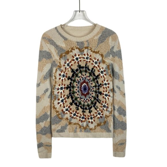 H14387 Christian Dior Colorblock Kaleidoscope Embroidery Cashmere Round Neck Lon